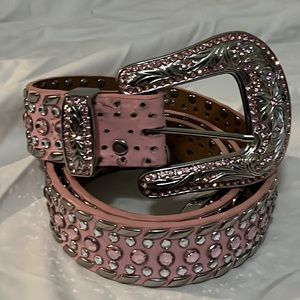 Pink Leather Rhinestone Jeweled Belt